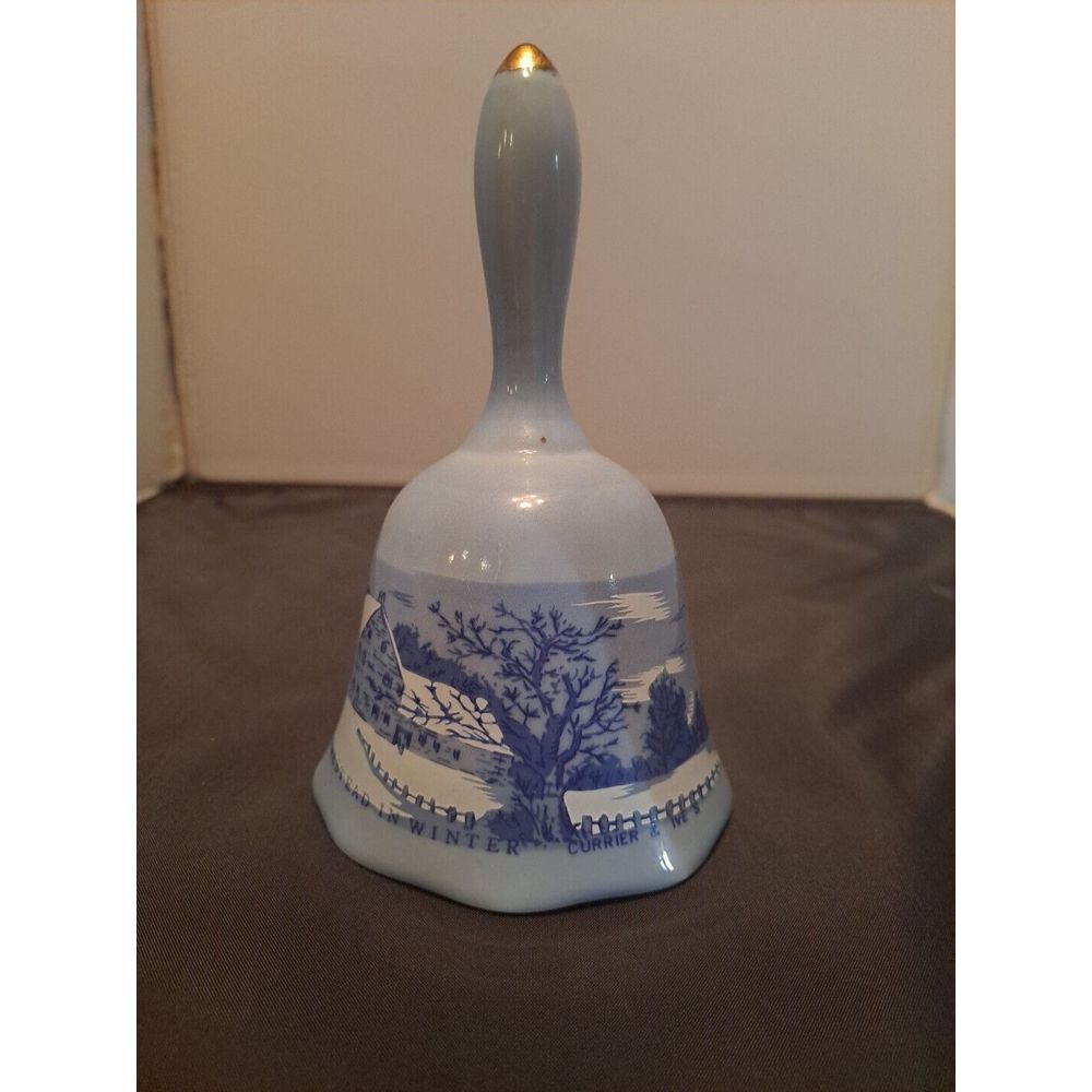 Vintage Currier and Ives Blue‎ Porcelain Bell The Old Homestead in Winter